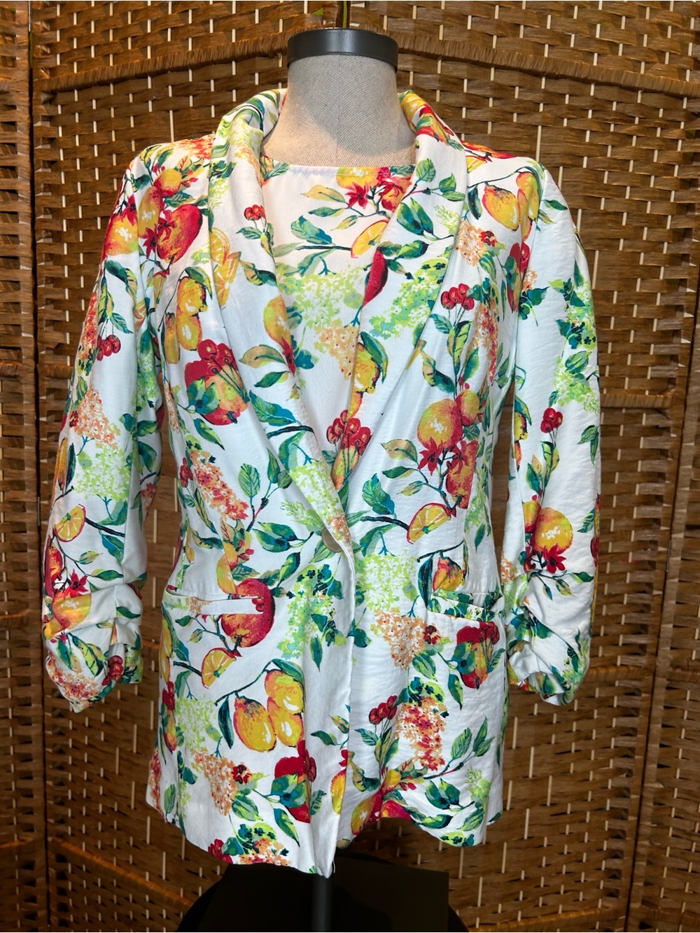 🍋🍒🍓 Fruit Print Blazer & Shell Top Set XS Citrus Lemon Cherry Cottagecore
